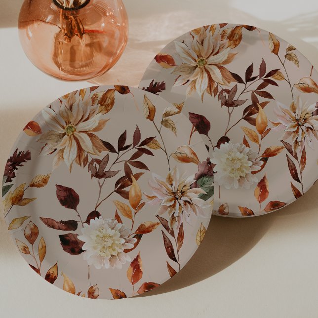 Rustic Taupe Fall Leaves Floral Paper Plates (Rustic Taupe Fall Leaves Floral Paper Plates by Painted Paperie
)