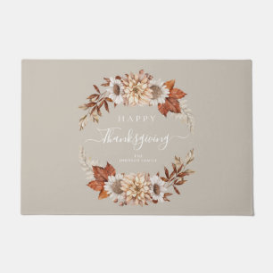 Rustic Taupe Fall Leaves Happy Thanksgiving Doormat