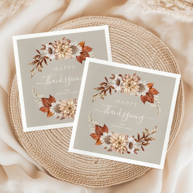 Rustic Taupe Fall Leaves Happy Thanksgiving Napkin (Rustic Taupe Fall Leaves Happy Thanksgiving Napkins)
