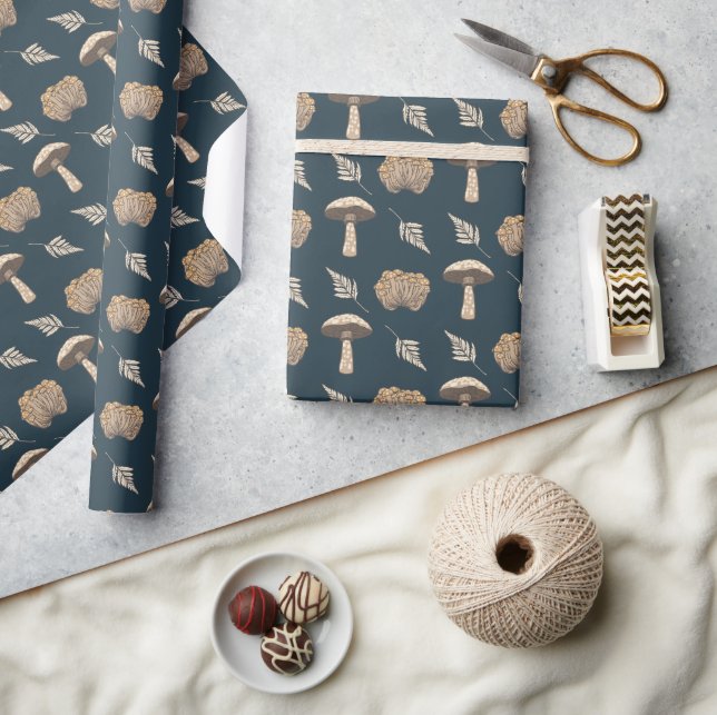 Rustic Taupe Mushrooms and Ferns Wrapping Paper (Crafts)