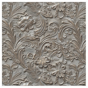 Rustic taupe tooled leather fabric