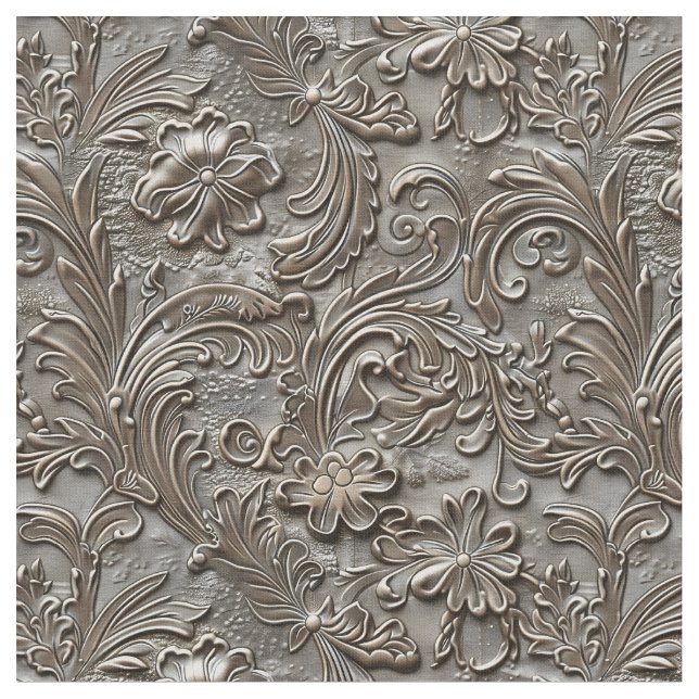 Rustic taupe tooled leather fabric (Close Up)