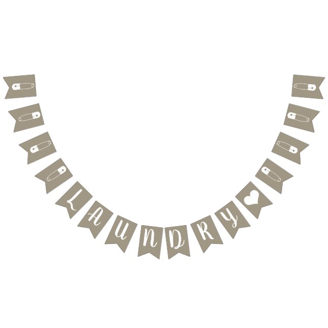 Rustic Taupe & White Safety Pins Laundry Room Bunting (All)