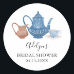 Rustic Tea Party Bridal Shower Favour Classic Round Sticker<br><div class="desc">Rustic tea party theme favour sticker featuring illustration of a vintage tea set.</div>