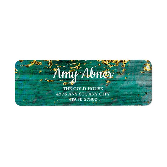 Rustic Teal and Gold Return Address  Label (Front)