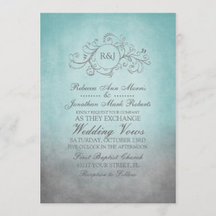 Rustic Teal and Grey Bohemian Wedding Invitation