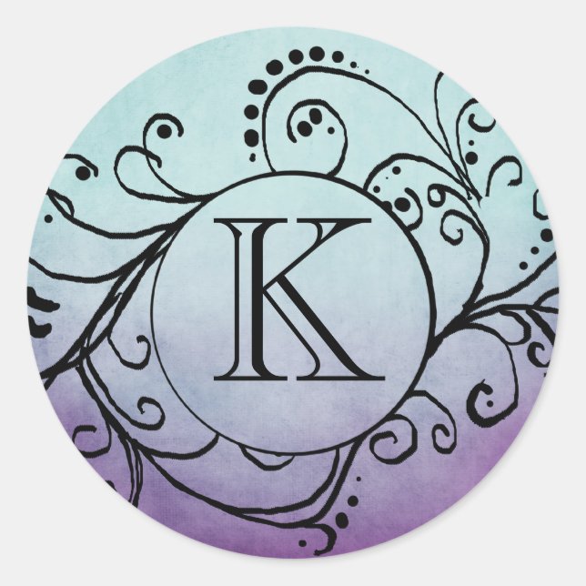 Rustic Teal and Purple Bohemian  Flourish Classic Round Sticker (Front)