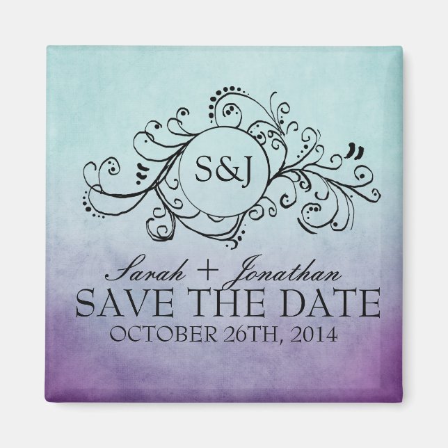 Rustic Teal and Purple Bohemian Save The Date Magnet (Front)