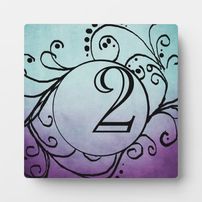 Rustic Teal and Purple Bohemian Table Number Plaque (Front)