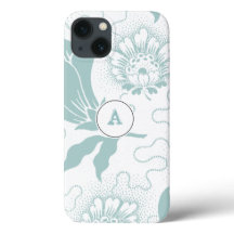 Rustic Teal And White Floral Print With Monogram