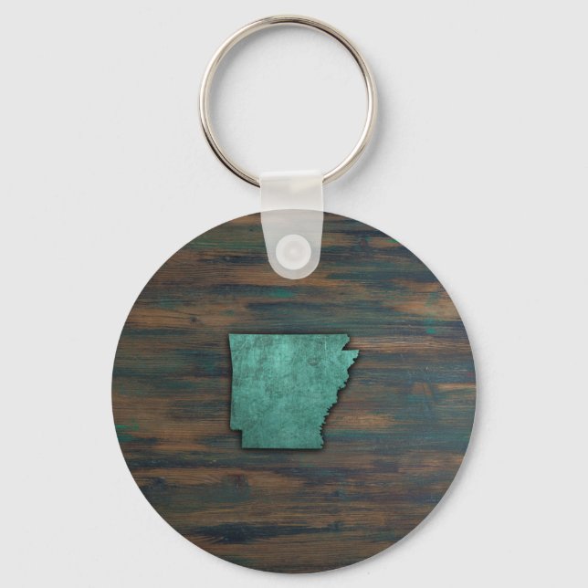 Rustic Teal Arkansas Shape Key Ring (Front)