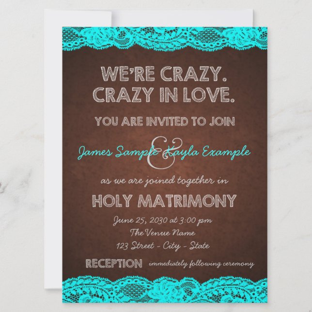 Rustic Teal Blue and Brown Country Wedding Invitation (Front)