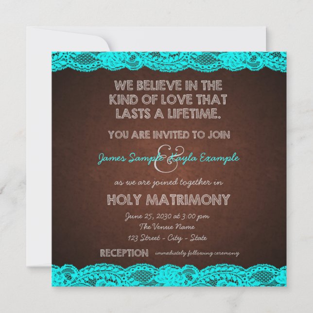 Rustic Teal Blue and Brown Country Wedding Invitation (Front)
