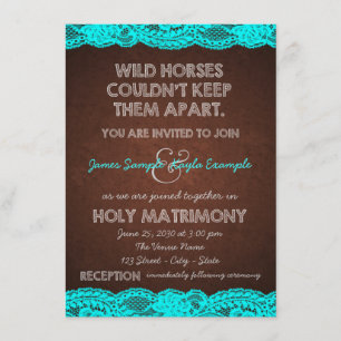Rustic Teal Blue and Brown Country Wedding Invitation