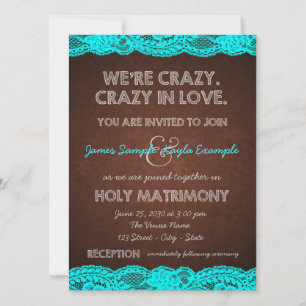 Rustic Teal Blue and Brown Country Wedding Invitation