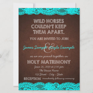 Rustic Teal Blue and Brown Country Wedding Invitation