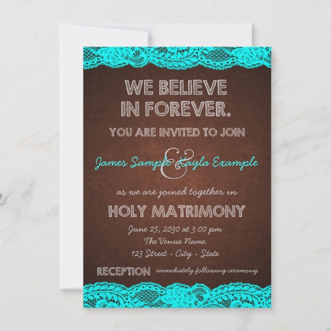 Rustic Teal Blue and Brown Country Wedding Invitation (Front)