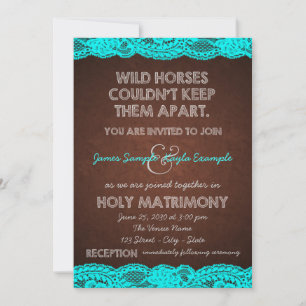 Rustic Teal Blue and Brown Wedding Invitation