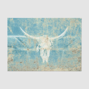 Rustic Teal Blue Texture Western Bull Cow Skull Tissue Paper
