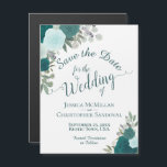 Rustic Teal Boho Floral Wedding Save the Date Magnetic Invitation<br><div class="desc">These beautiful magnetic cards will let your friends and family know to save the date for your upcoming wedding. They feature an elegant design with lacy script calligraphy and hand painted watercolor roses in shades of teal, turquoise, cyan, or aqua. The rustic boho chic style makes these cards appropriate for...</div>