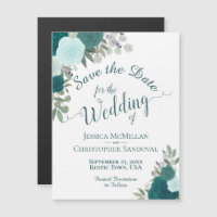 Rustic Teal Boho Floral Wedding Save the Date