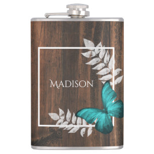 Rustic Teal Butterfly Flask