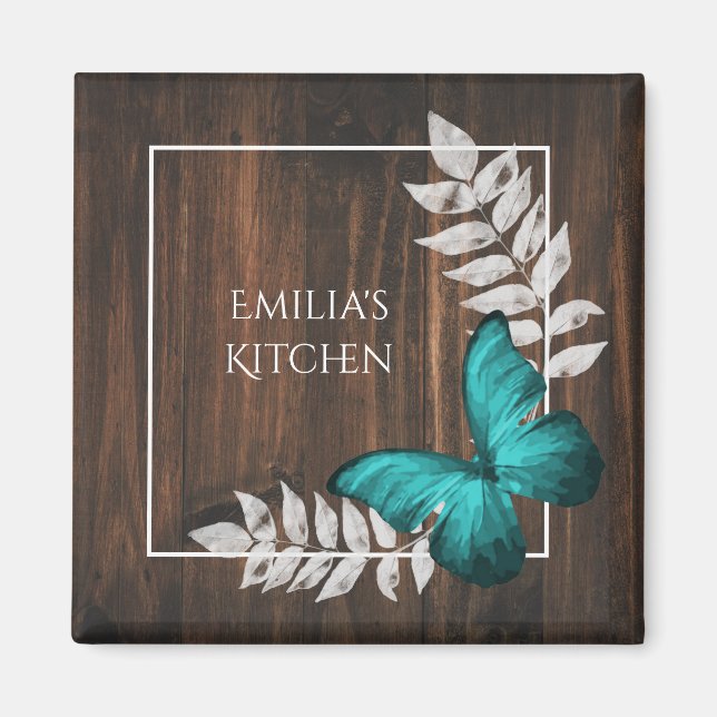 Rustic Teal Butterfly Magnet (Front)