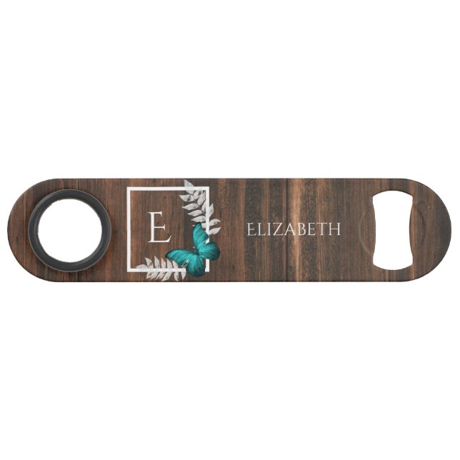 Rustic Teal Butterfly Personalised Bar Key (Front (Horizontal))