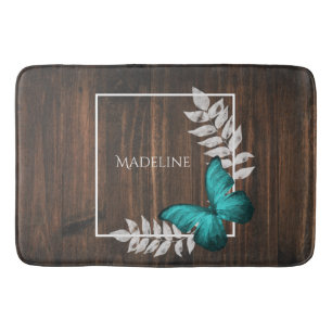 Rustic Teal Butterfly Personalised Bath Mat
