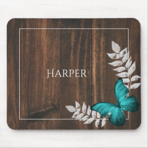 Rustic Teal Butterfly Personalised Mouse Pad