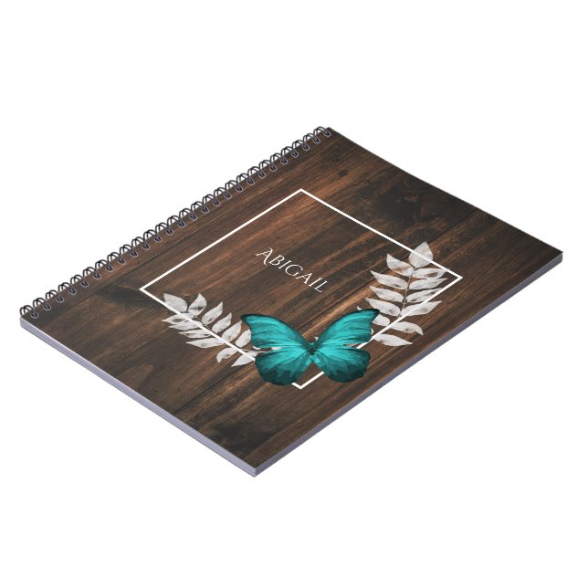Rustic Teal Butterfly Personalised Notebook (Left Side)