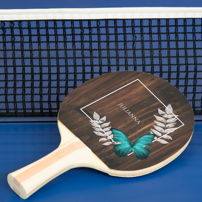 Rustic Teal Butterfly Ping Pong Paddle (Insitu)