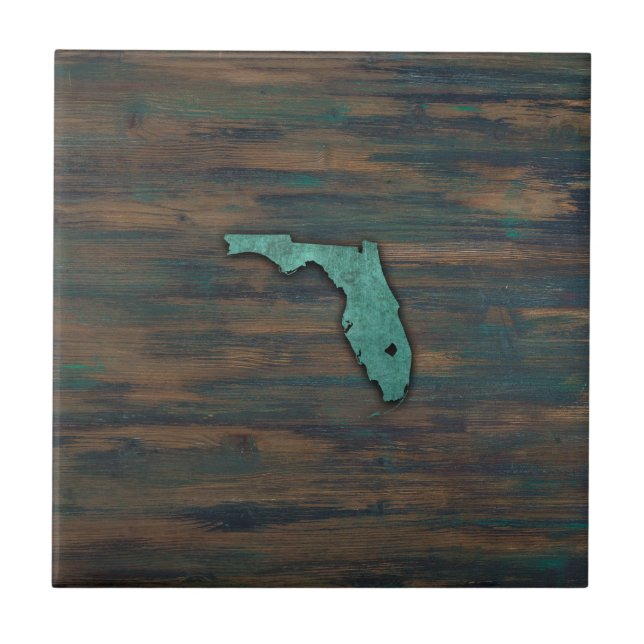 Rustic Teal Florida Shape Ceramic Tile (Front)
