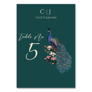 Rustic Teal Green Peacock Wedding Table Number