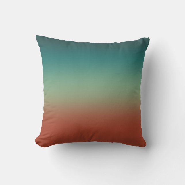 Rustic teal green sea green and brown red gradient cushion (Front)