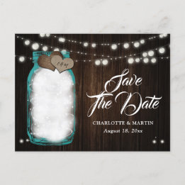 Rustic Teal Mason Jar Wedding Save The Date Announcement Postcard