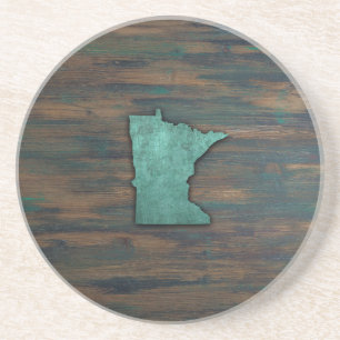 Rustic Teal Minnesota Shape Coaster