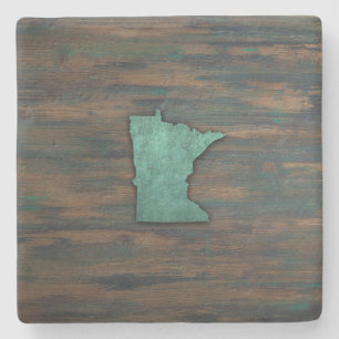 Rustic Teal Minnesota Shape Stone Coaster