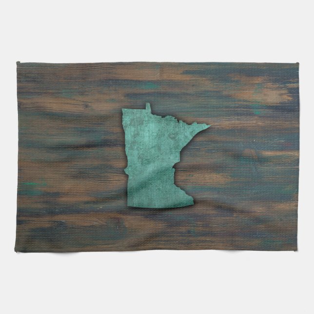 Rustic Teal Minnesota Shape Tea Towel (Horizontal)