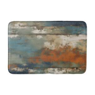 Rustic Teal Orange Beige Farmhouse Stripe Bath Mat