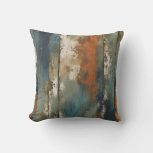 Rustic Teal Orange Beige Farmhouse Stripe Cushion