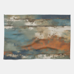 Rustic Teal Orange Beige Farmhouse Stripe Tea Towel
