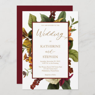 Rustic Teal   Orange   Red Floral Bouquet Wedding  Invitation