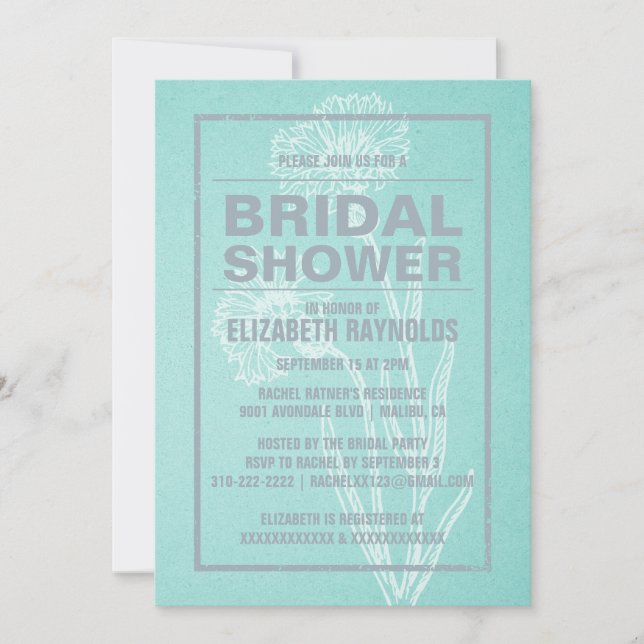 Rustic Teal & Silver Bridal Shower Invitations (Front)
