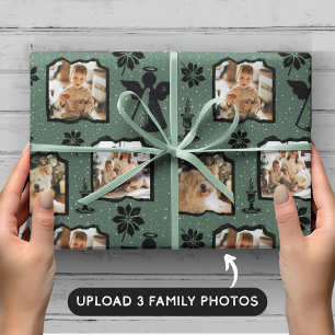 Rustic Teal Stamped Angel 3 Family Photo Wrapping Paper