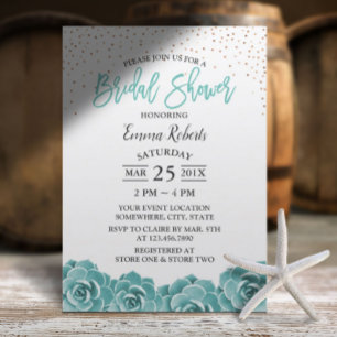 Rustic Teal Succulent Botanical Bridal Shower Invitation
