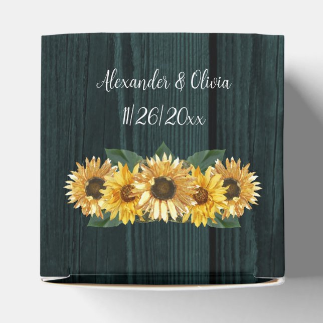Rustic Teal Sunflower Wedding Favour Box (Top)