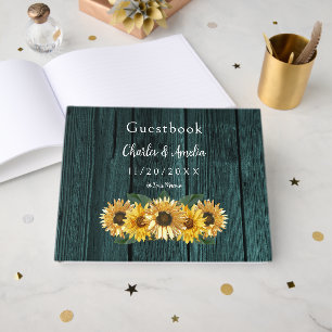 Rustic Teal Sunflower Wedding Guest Book