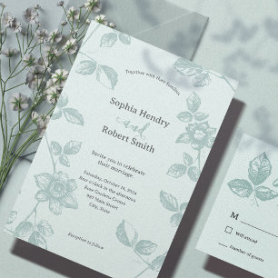 Rustic Teal Whimsical Floral Wedding Invitation