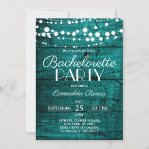 Rustic Teal Wood Bachelorette Party Invitation
